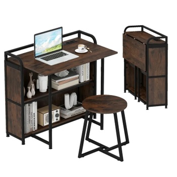 Skladací stôl so stoličkou HW73003DE-CF, zásuvka a USB, 90 x 55 x 83 cm, hnedý - B