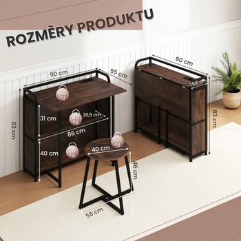 Skladací stôl so stoličkou HW73003DE-CF, zásuvka a USB, 90 x 55 x 83 cm, hnedý - B