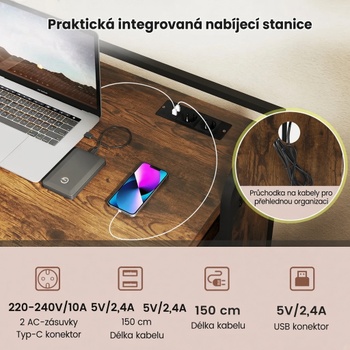 Skladací stôl so stoličkou HW73003DE-CF, zásuvka a USB, 90 x 55 x 83 cm, hnedý - B