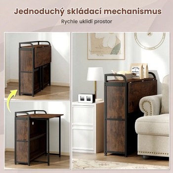 Skladací stôl so stoličkou HW73003DE-CF, zásuvka a USB, 90 x 55 x 83 cm, hnedý - B