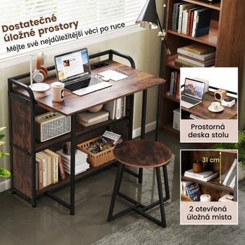 Skladací stôl so stoličkou HW73003DE-CF, zásuvka a USB, 90 x 55 x 83 cm, hnedý - B