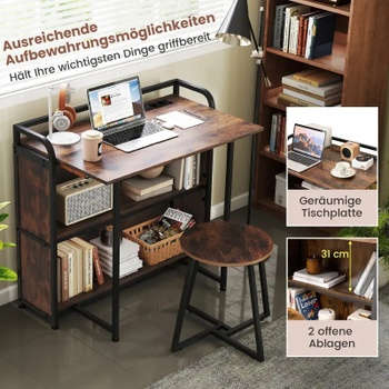 Skladací stôl so stoličkou HW73003DE-CF, zásuvka a USB, 90 x 55 x 83 cm, hnedý - B