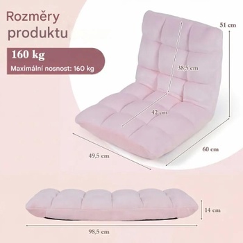Skladacie podlahové kreslo s nastaviteľným operadlom HV11060BT-DF, 51 x 60 x 49,5 cm, svetlo ružová -