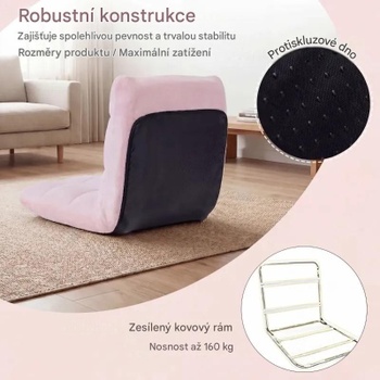 Skladacie podlahové kreslo s nastaviteľným operadlom HV11060BT-DF, 51 x 60 x 49,5 cm, svetlo ružová -