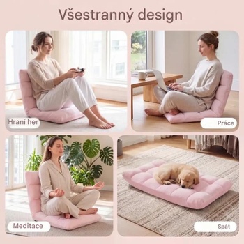 Skladacie podlahové kreslo s nastaviteľným operadlom HV11060BT-DF, 51 x 60 x 49,5 cm, svetlo ružová -