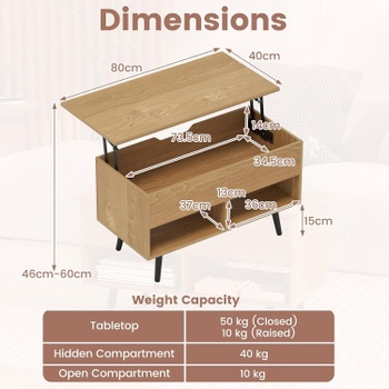 Konferenčný stolík s výklopnou doskou RD98644, 80 x 40 x 44,5-58 cm, prírodný - B