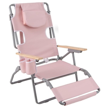 Záhradné polohovacie lehátko s otvorom na tvár WY01527WH, 66 x 98 x 136 cm, ružové - B