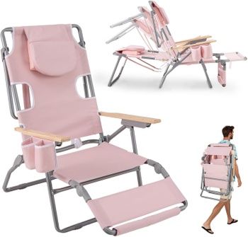 Záhradné polohovacie lehátko s otvorom na tvár WY01527WH, 66 x 98 x 136 cm, ružové - B