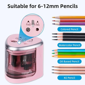 Elektrické ořezávátko tenwin, dvojité ořezávátko na baterie pro 6-12mm č. 2/barevné tužky, odolná