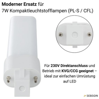 LED žárovka SEBSON G23 4W – nahrazuje kompaktní zářivku CFL 7–9W 166 mm 1