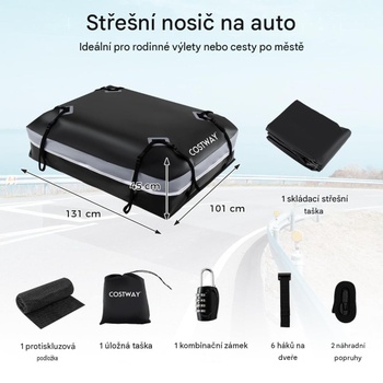 Strešný box na auto s protišmykovou podložkou AT6296GR-L, 600 l, 45 x 101 x 131 cm, sivý - B