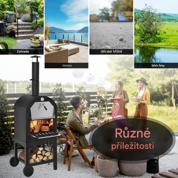 Pec na pizzu NP11627, na drevo, s 2 kolieskami, 59 x 46 x 162 cm, čierna - B