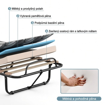 Skladacia posteľ s matracom HW72809GR, 190 x 80 x 33 cm, sivá - B