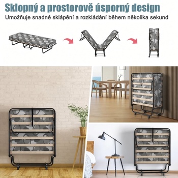 Skládací postel s matrací HW72809GR, 190 x 80 x 33 cm, šedá - B