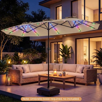 Dvojitý záhradný slnečník s LED osvetlením NP13305BE, 400 x 210 cm, béžový - B