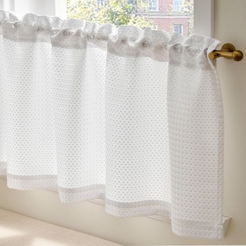 TOPICK Nepriehľadné kaviarenské závesy, vaflový vzor, ​​bistro záves, 1 kus, V 45 x Š 140 cm, biela, V