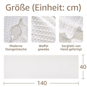 TOPICK Nepriehľadné kaviarenské závesy, vaflový vzor, ​​bistro záves, 1 kus, V 45 x Š 140 cm, biela, V