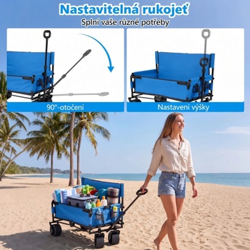 Skladací plážový vozík 2 v 1 s lavicou NP12927BL, 96 x 59 cm, modrý - B