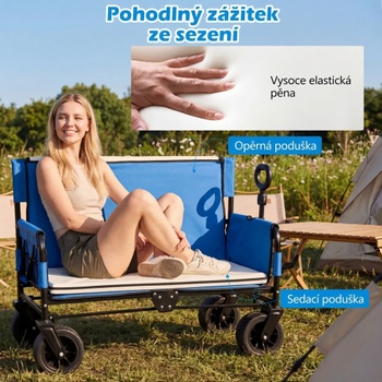 Skladací plážový vozík 2 v 1 s lavicou NP12927BL, 96 x 59 cm, modrý - B