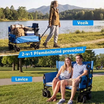 Skladací plážový vozík 2 v 1 s lavicou NP12927BL, 96 x 59 cm, modrý - B