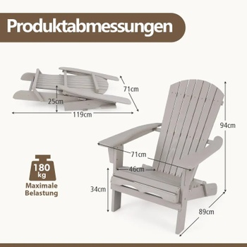 Skladacie záhradné kreslá Adirondack NP11799HS-2, nosnosť 180 kg, súprava 2 kusov, sivá - B