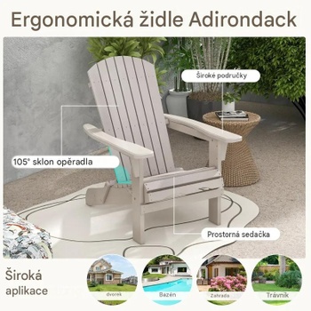 Skladacie záhradné kreslá Adirondack NP11799HS-2, nosnosť 180 kg, súprava 2 kusov, sivá - B