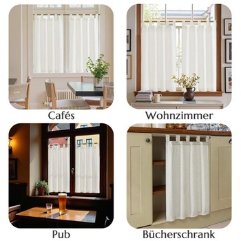 TOPICK Záclony do kaviarne s pútkami, bistro záclony, sada 2 kusov, V 60 x Š 65, biela, pútka - biela,