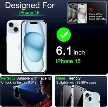 IMBZBK pre iPhone 15, tvrdené sklo na ochranu súkromia na displeji, balenie 3 ochranná fólia s 3