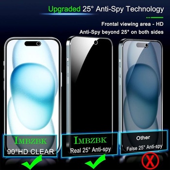 IMBZBK pre iPhone 15, tvrdené sklo na ochranu súkromia na displeji, balenie 3 ochranná fólia s 3