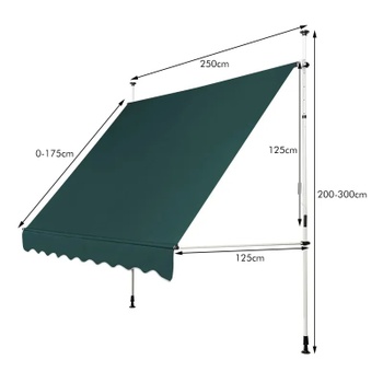 Markíza s nastaviteľnou výškou OP70317LS, 250 cm, zelená - B