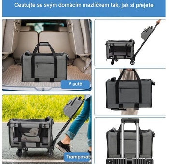 Cestovná taška na prepravu domácich miláčikov PV10093GR, s kolesami, s teleskopickou rukoväťou, šedá - B