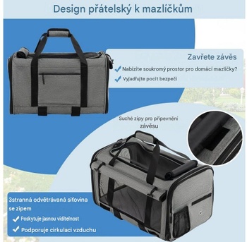 Cestovná taška na prepravu domácich miláčikov PV10093GR, s kolesami, s teleskopickou rukoväťou, šedá - B