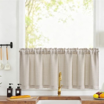 TOPICK Nepriehľadná záclona do kaviarne, kuchynská/bistro záclona, ​​V 40 x Š 140 cm, 1 kus, béžová,