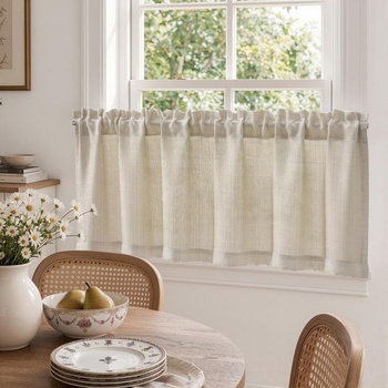 TOPICK Nepriehľadná záclona do kaviarne, kuchynská/bistro záclona, ​​V 40 x Š 140 cm, 1 kus, béžová,
