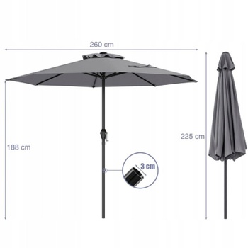 Záhradný slnečník s kľučkou NP12130GR, 260 cm, sivý - B