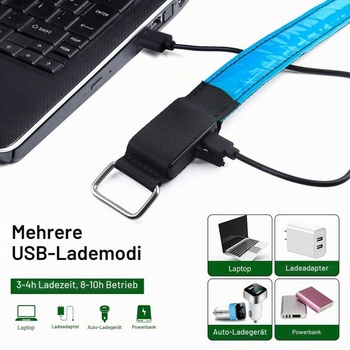 Molbory LED náramek USB, balení 4 kusů LED reflexní svítící náramek běžecký náramek světelný pásek