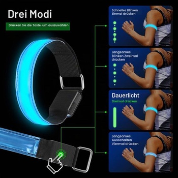 Molbory LED náramek USB, balení 4 kusů LED reflexní svítící náramek běžecký náramek světelný pásek