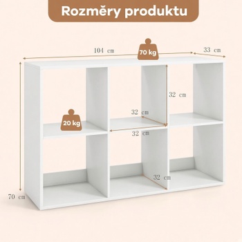 Kompaktná výstavná polica CA10763WH, 104 x 33 x 70 cm, biela - B