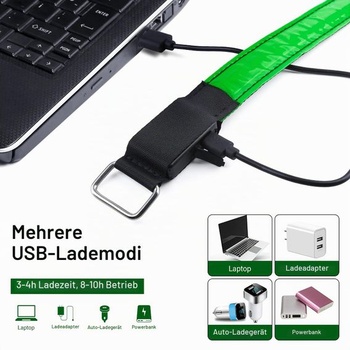 Molbory LED náramek USB, balení 4 kusů LED reflexní svítící náramek na běhání, světelný pásek pro