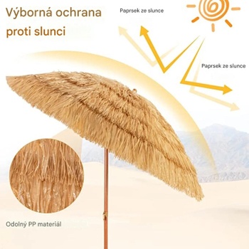 Slamený slnečník s možnosťou naklápania RS03047DE, 200 cm, béžový - A