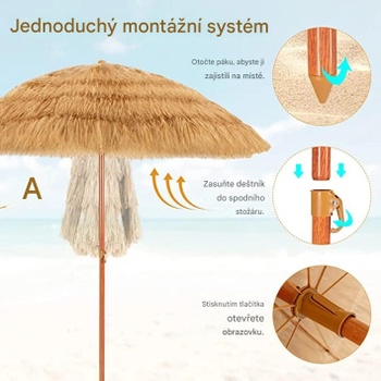 Slamený slnečník s možnosťou naklápania RS03047DE, 200 cm, béžový - A