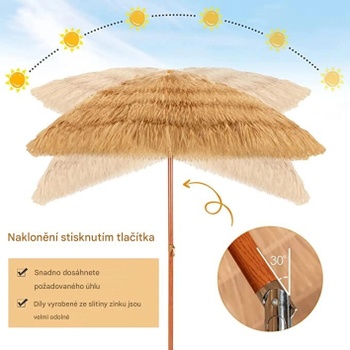 Slamený slnečník s možnosťou naklápania RS03047DE, 200 cm, béžový - A