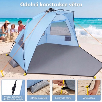 Plážový stan pre 3-4 osoby NP12652, 278 x 140 x 142 cm, modro/sivý - B