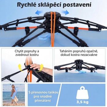 Plážový stan pre 3-4 osoby NP12652, 278 x 140 x 142 cm, modro/sivý - B