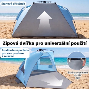Plážový stan pre 3-4 osoby NP12652, 278 x 140 x 142 cm, modro/sivý - B