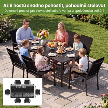 Záhradný stôl s otvorom pre slnečník NP13156DK, 160 x 84 x 73 cm, čierny - B
