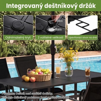 Záhradný stôl s otvorom pre slnečník NP13156DK, 160 x 84 x 73 cm, čierny - B