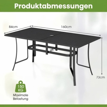 Záhradný stôl s otvorom pre slnečník NP13156DK, 160 x 84 x 73 cm, čierny - B