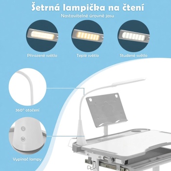 Detský písací stôl so stoličkou HW67622GR, s LED osvetlením, 70,5 x 38 cm, sivá - B