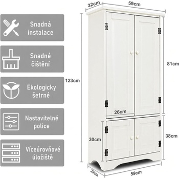 Vysoká úložná skriňa s 2 nastaviteľnými policami LA90061ALDER2, 59 x 32 x 123 cm, biela - B